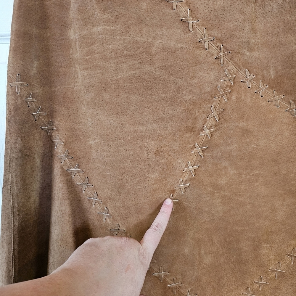 Vintage Faded Glory Y2K Leather Criss Cross Stich Skirt Southwestern Boho - Picture 6 of 8
